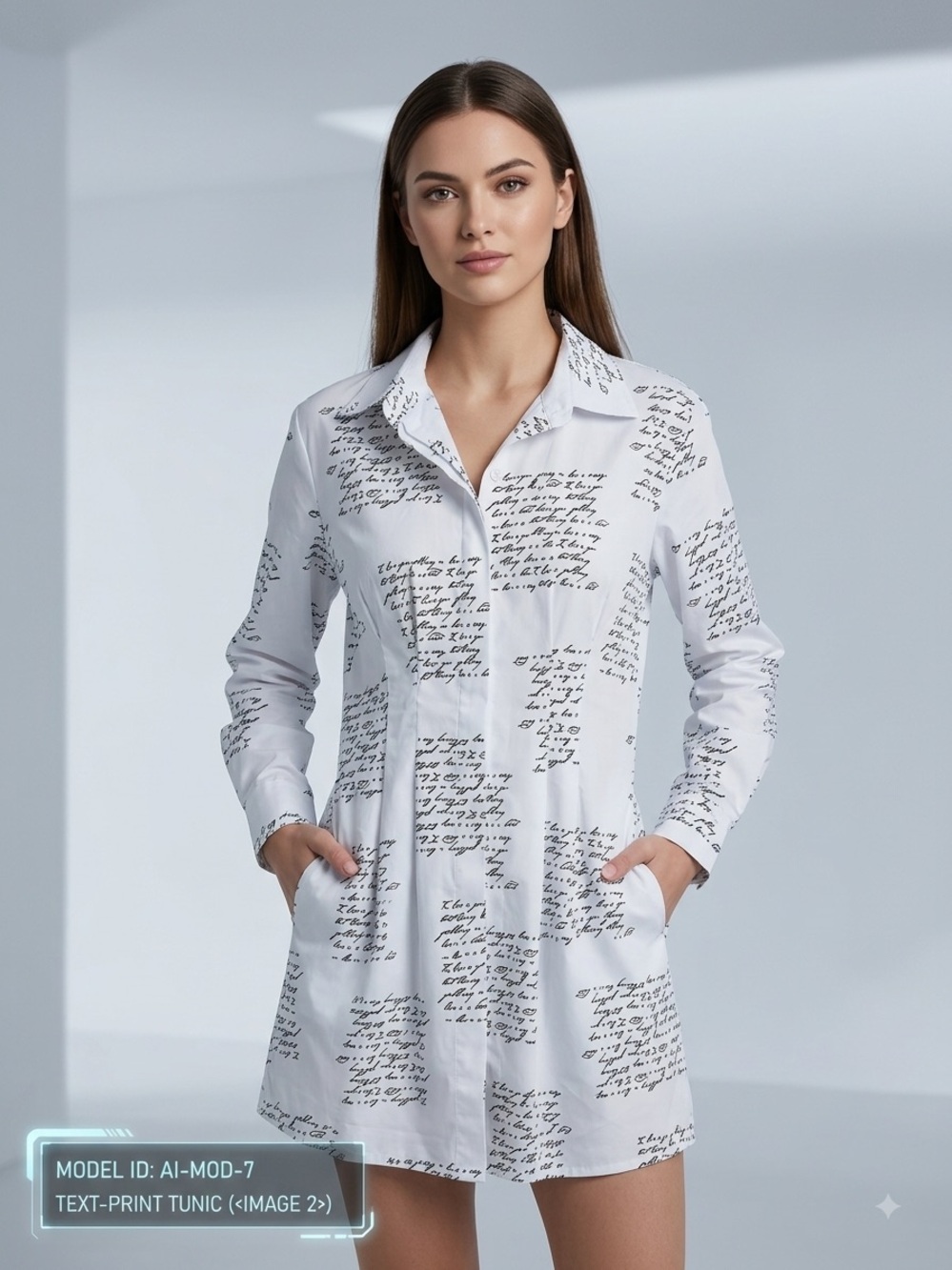White Script-Print Mini Shirt Dress